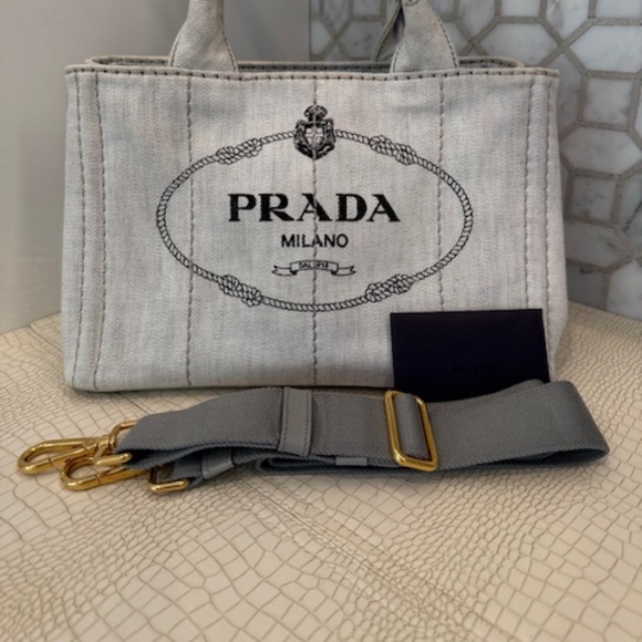 💋 Prada Canapa Tote Canvas shoulder bag Gray - Picture 3 of 16